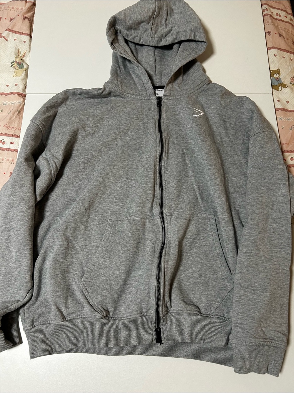 Gymshark Light Gray Sherpa-Lined Zip Jacket with Black Trim